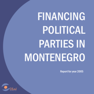 FINANCING OF POLITICAL PARTIES IN MONTENEGRO - REPORT 2005 YEAR   Authors: Zlatko Vujovic, Danijela Boskovic and Branko Boskovic  Center for monitoring, for a number of years, with support from the Foundation Open Society Institute - Representative Office of Montenegro, implements the project "Monitoring of financing political parties”. The goal of the publication is to present the perspective of financing of political parties in Montenegro. It consists of seven parts.   In the first part it presents introductory remarks and conceptual-theoretical framework of research related to the CEMI's current and future project activities being undertaken in order to reduce the level of corruption in the funding of political parties.   The second part is consisted of an analysis of the legal framework related to the financing of political parties, while the third part refers to the regular financing of political parties, public and private funding resources, control and record of the financial operations of political parties and sanctions applied to political parties for violating rules concerning their funding.   The fourth part of the publication provides an overview of CEMI’s results of monitoring the election campaign.   The fifth part refers to the review of legislation governing the funding of political parties in Montenegro, while the sixth part, the Annex, presents statistical overview of campaign of financing political parties that have participated in local elections in Montenegro in 2005-06., and regular review of funding of political parties in Montenegro.   Profile of the organization is presented in the last, seventh part of this publication.