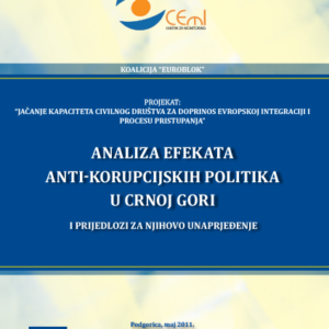 Studija "Analiza efekata anti-korupcijskih politika u Crnoj Gori i prijedlozi za njihovo unaprjeđenje"