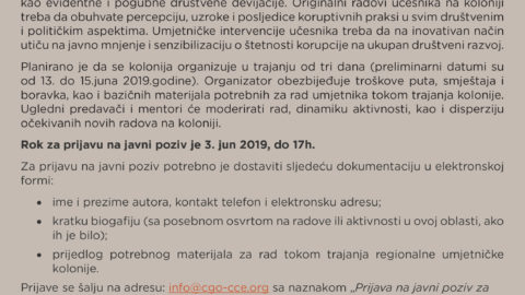 Javni poziv za učešće na regionalnoj umjetničkoj koloniji o komuniciranju korupcije kroz vizuru umjetnika